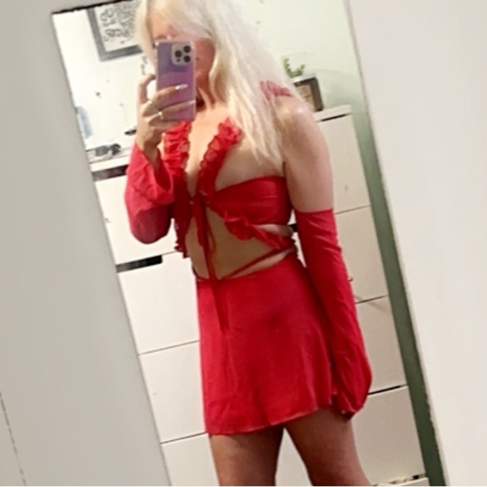 Outcast NWT Vibrant Red Top and Skirt Set